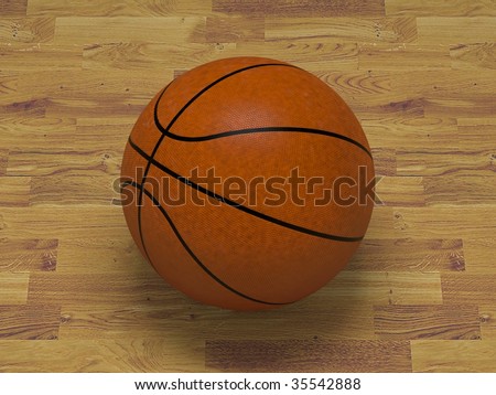 Basketball ball on parquet to a floor