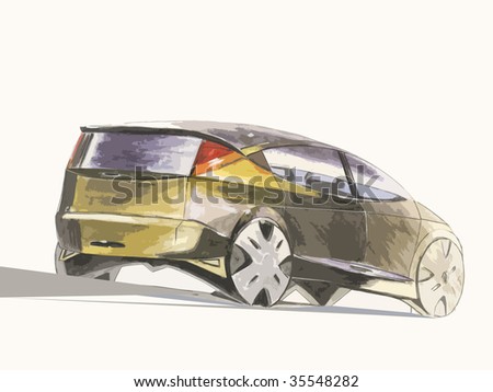 Car drawing water colour paints