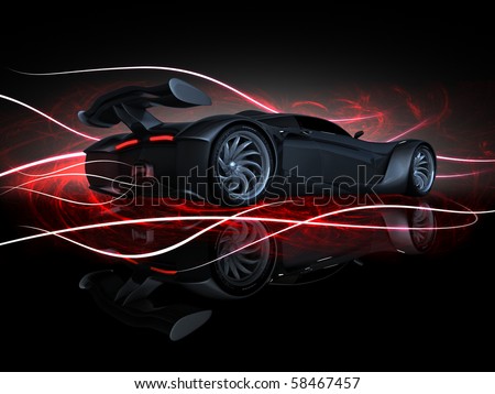 Sport Cars on Studio Render Sport Concept Car Side View Fire Stock Photo 58467457