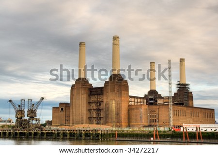 battersea coal-fired power station by river thames from pimlico, london