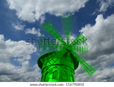 wind mill / electric generator. Motion blur against sky.