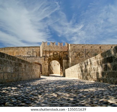 Medieval city walls in Rhodes town, Greece