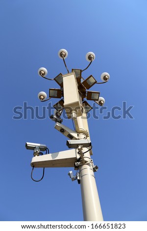 Street lamp in Tiananmen Square in Beijing, China with security cameras