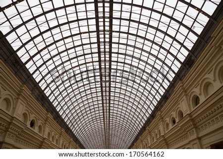MOSCOW, RUSSIA - JANUARY 05, 2014: Interior of the Main Universal Store (GUM)  in Moscow, Russia in Jan.05, 2014.  Inside view of the impressive structure and finish applied to the building