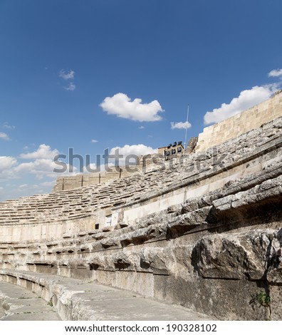 Roman Theatre in Amman, Jordan -- theatre was built the reign of Antonius Pius (138-161 CE), the large and steeply raked structure could seat about 6000 people