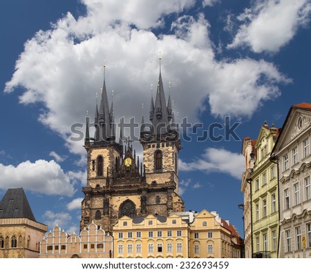The gothic Church of Mother of God in front of Tyn in Old Town Square in Prague, Czech Republic