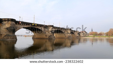 DRESDEN, GERMANY -  NOVEMBER 12, 2014: view of bridge over Elbe river in Dresden, Germany