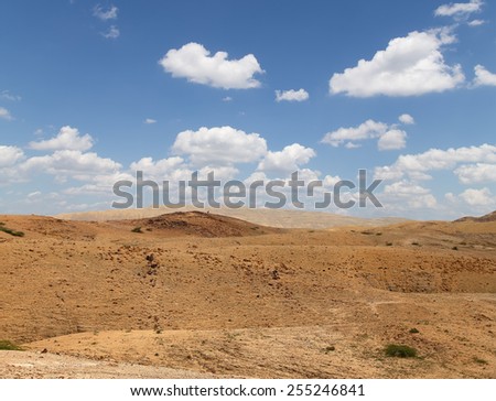 Stone desert with mountains, Jordan, Middle East