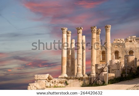 Temple of Zeus, Jordanian city of Jerash  (Gerasa of Antiquity), capital and largest city of Jerash Governorate, Jordan