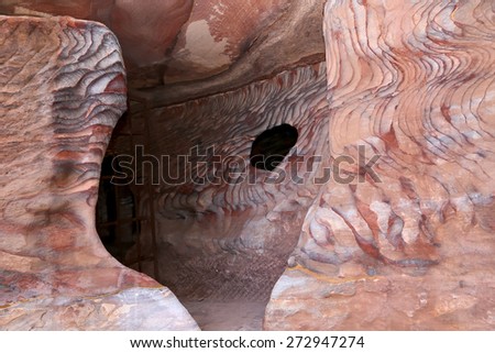 Fragment of rock in the 1.2km long path (As-Siq) in the city of Petra, Jordan