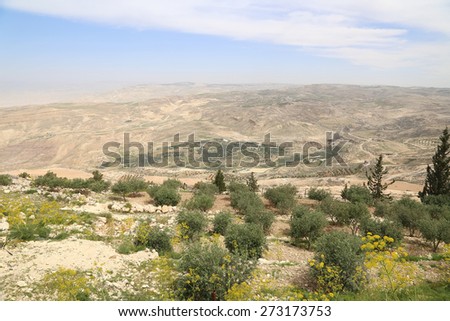 desert mountain landscape (aerial view from Mount Nebo), Jordan, Middle East