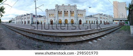 MOSCOW, RUSSIA - JUNE, 10 2015: Panorama of the Rizhsky railway station (Rizhsky vokzal, Riga station) is one of the nine main railway stations in Moscow, Russia. It was built in 1901