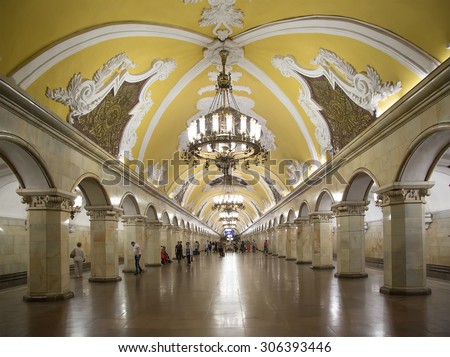 MOSCOW, RUSSIA - JUNE, 01 2015: Metro station KomsomolskayaÂ (Koltsevaya Line) in Moscow, Russia. It was opened in 30.01.1952