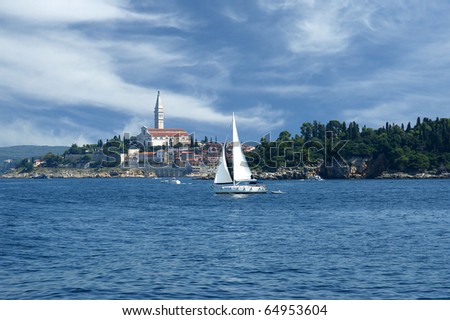 View of the old city Rovinj from the sea--city in Croatia situated on the north Adriatic Sea