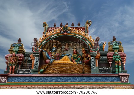 Traditional statues of gods and goddesses in the Hindu temple, south India, Kerala