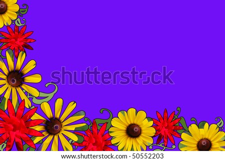 A border of red rose and black eyed susan pictures cut into shapes
