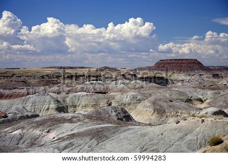 Mountainous desert landscape in Petrified Forest National Park (Painted Desert)