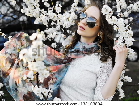 Beautiful woman in white flowers