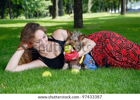 Woman with dog in the park