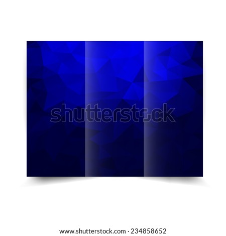 Blue tri-fold brochure design template with abstract geometric background with triangles. Tri-Fold Mock up & back Brochure Design