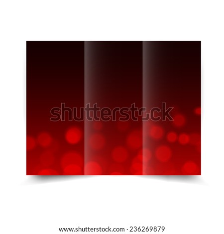Red and black tri-fold brochure design template with abstract bokeh background. Tri-Fold Mock up & back Brochure Design
