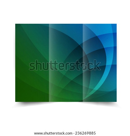Blue and green lights tri-fold brochure design template with abstract background. Tri-Fold Mock up & back Brochure Design