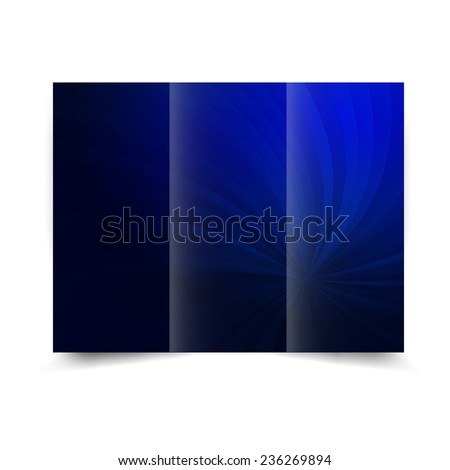Blue tri-fold brochure design template with abstract background with sunbeams. Tri-Fold Mock up & back Brochure Design
