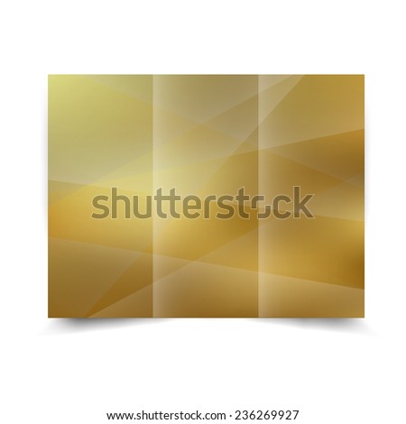 Gold tri-fold brochure design template with abstract background. Tri-Fold Mock up & back Brochure Design