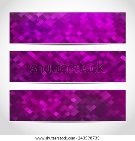Set of trendy purple and pink banners template or website headers with abstract geometric background. Design illustration