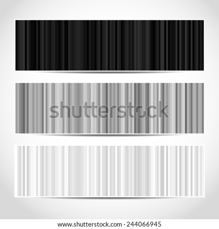 Set of trendy monochrome black and white striped banners template or website headers with abstract geometric background. Design illustration