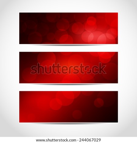 Set of trendy red banners template or website headers with abstract geometric bokeh background. Design illustration