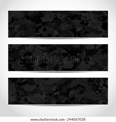 Set of trendy black banners template or website headers with abstract military background. Design illustration