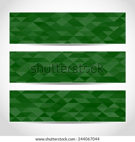 Set of trendy green banners template or website headers with abstract geometric background. Design illustration