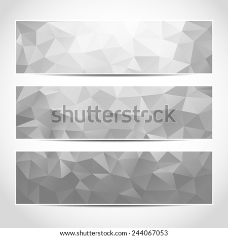 Set of trendy silver banners template or website headers with abstract geometric background. Design illustration
