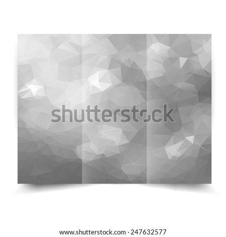Grey tri-fold brochure design template with abstract geometric background. Tri-Fold Mock up and back Brochure Design with triangles.