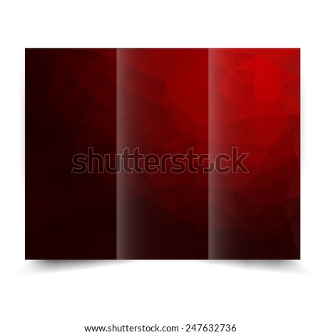 Red tri-fold brochure design template with abstract geometric background. Tri-Fold Mock up and back Brochure Design with triangles.