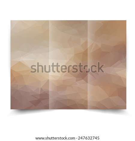 Beige tri-fold brochure design template with abstract geometric background. Tri-Fold Mock up and back Brochure Design with triangles.