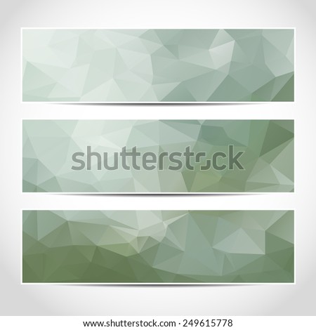 Set of green blue banners template or website headers with abstract geometric background. Design illustration