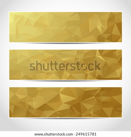 Set of trendy gold banners template or website headers with abstract geometric background. Design illustration