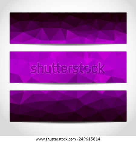 et of trendy purple banners template or website headers with abstract geometric background. Design illustration