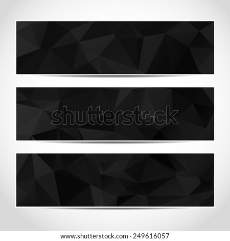 Set of trendy black banners template or website headers with abstract geometric background. Design illustration