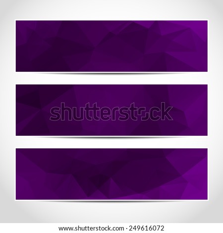 Set of trendy purple banners template or website headers with abstract geometric background. Design illustration