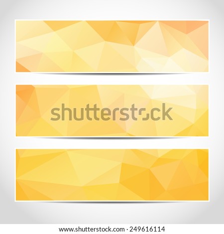 Set of trendy yellow banners template or website headers with abstract geometric background. Design illustration