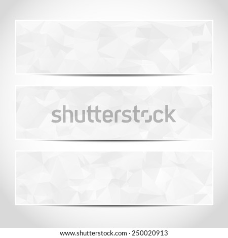 Set of trendy white banners template or website headers with abstract geometric background. Design illustration