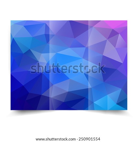 Blue tri-fold brochure design template with abstract geometric background. Tri-Fold Mock up and back Brochure Design with triangles. Design illustration