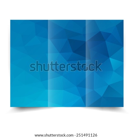 Bue tri-fold brochure design template with abstract geometric background. Tri-Fold Mock up and back Brochure Design with triangles. Design illustration
