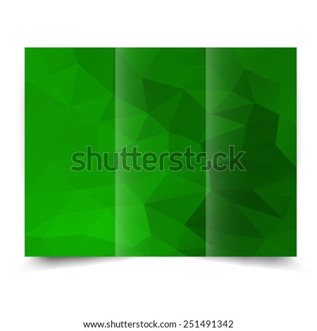 Green eco tri-fold brochure design template with abstract geometric background. Tri-Fold Mock up and back Brochure Design with triangles. Design illustration