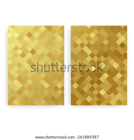 Flyer design templates. Set of gold A4 brochure design templates with geometric abstract modern lights backgrounds.