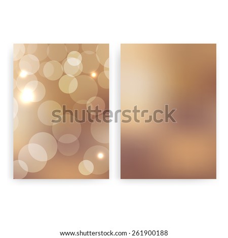 Flyer design templates. Set of beige A4 brochure design templates with abstract modern bokeh lights backgrounds.