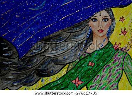 Indian girl illustration using acrylic paint
